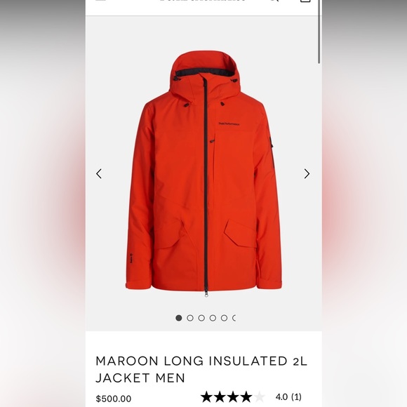 PEAK PERFORMANCE - MAROON LONG INSULATED 2L JACKET MEN - Picture 3 of 4